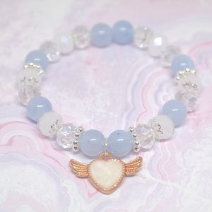Handmade Beaded Charm Bracelet Blue and White kawaii Pastel